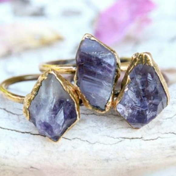 Sized Genuine Raw Amethyst Ring - Picture 1 of 3